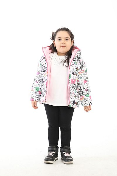 Outriverkids Girl's Fleece Inside Furry Hooded Girls Written Butterfly Patterned Winter Puffer Jacket Coat Parka
