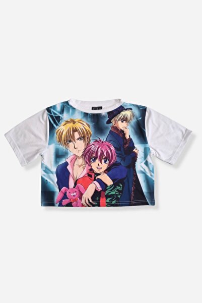 Cloise Devojka Anime Štampano Bela Preko Skraćeni kroj T-shirt