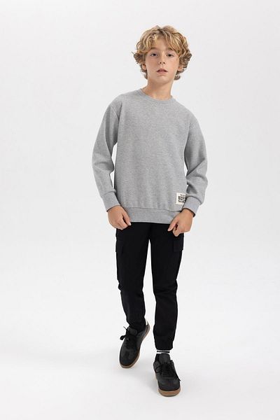 DeFacto Boy's Woven Labeled Crew Neck Sweatshirt - B3897A823Wn