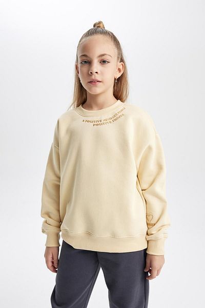 DeFacto Striped Girl's Sweatshirt - Crew Neck, Soft Feather, Thick B2512A823Wn