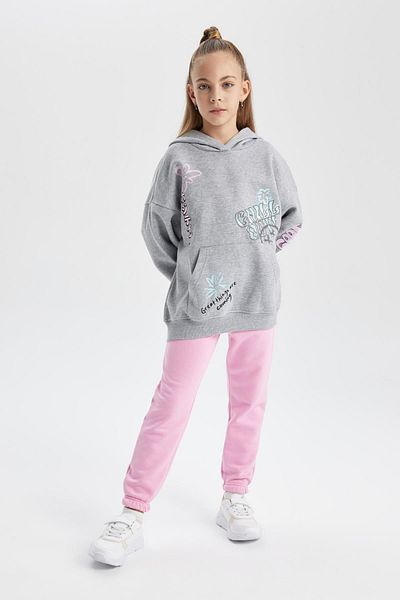 DeFacto Girl's Soft Feather Oversize Hooded Sweatshirt - B2521A823Wn