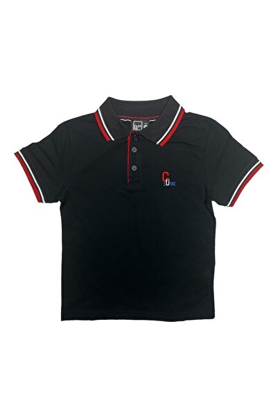 Cloise Children's Polo Neck Embroidered Black T-shirt