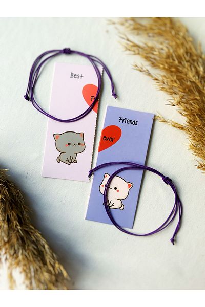 Atölye Merdiven Couple Bracelet Purple Rope Bracelet - 2-Piece Cat Friend Wife Bff Bracelet