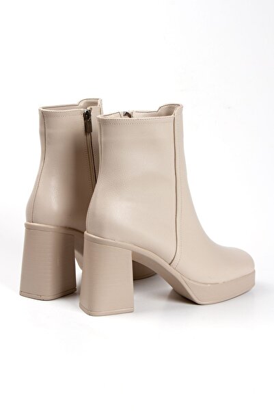 La Vivi Kadın Bej 10 cm Topuklu Fermuarlı Bot