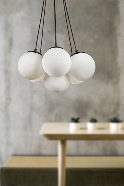 OSC HOME SPORTS MODERN Set of 7 Black Chandelier with White Glass