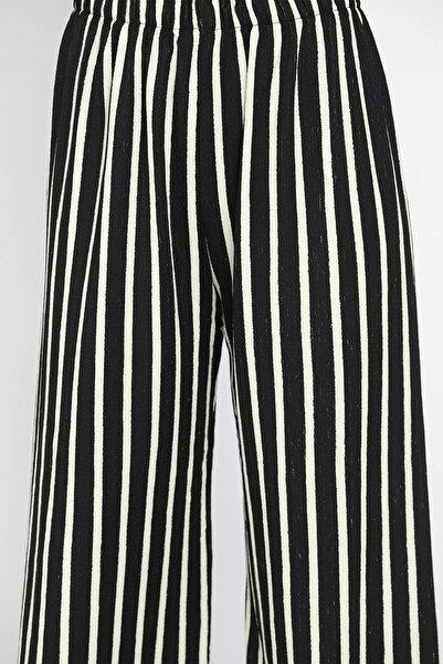 GÜLSELİ Wide Leg Black Striped Walking Pants