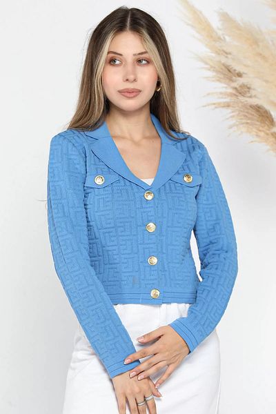 GÜLSELİ Cardigan de tricotaj albastru cu model