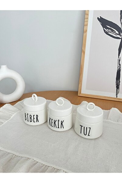 Mirilliahome Porselen Tuz, Biber ve Kekik Kavanozu Seti - Baharat Kavanozu