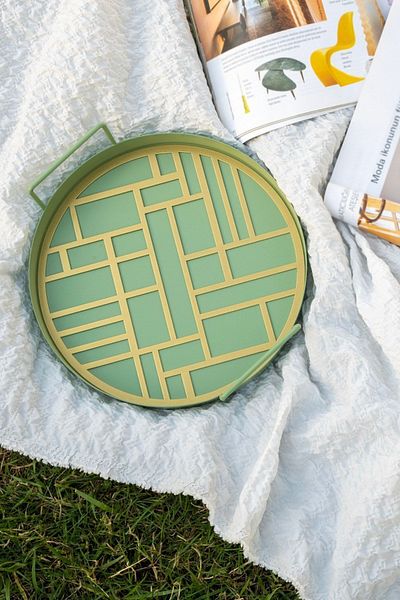 Rarart Concept Green and Gold Metal Daphne Presentation Tray - Modern Serving Tray