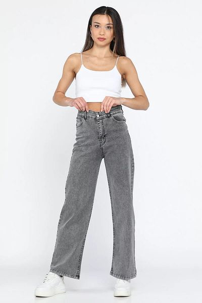 GÜLSELİ High Waist Anthracite Lycra Palazzo Women's Jean Jeans