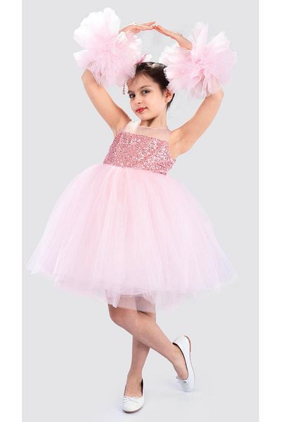 Buse&Eylül Bebe Pemde Colorful Pompom Sleeve Girl's Birthday Party Dress