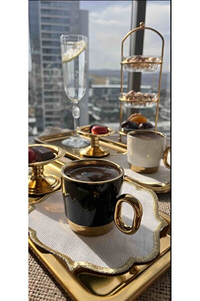 Nurhanhome 6 Adet Etamin Işlemeye Uygun Linen Keten Kumaş Gold Simli Kahve Yanı Kokteyl Sunum Peçete