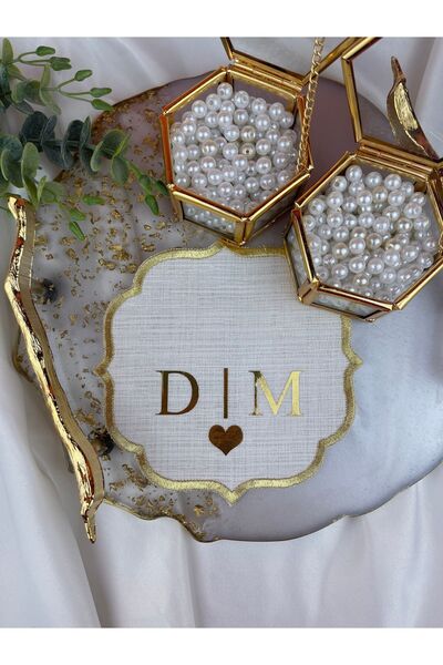 Rima Tasarım Söz & Nişan Tepsisi Için Söz Mendili Kişiye Özel Kenarları Nakışlı