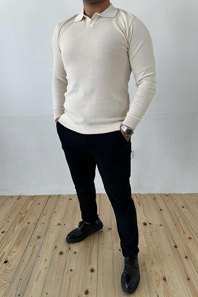 VİP LOKAL Πλεκτό πουλόβερ Polo Neck Cream Slim Fit
