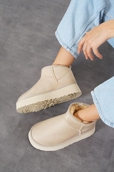 Moda Pie Γυναικείες μπότες Suede Skin Color - με παχιά σόλα και εσωτερική γούνα