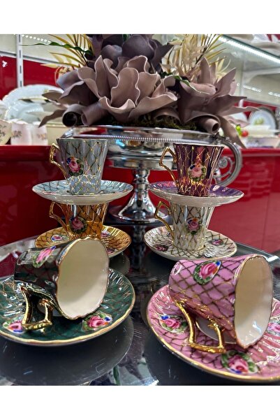 Handmade ESTERHOMEDECOR 6 kişilik porselen kahve fincan takımı