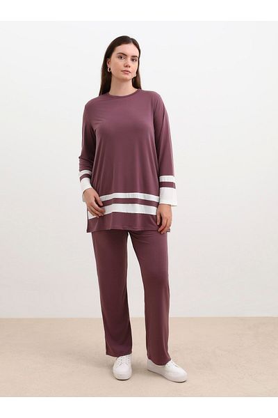 ALİA Lavender Alia - Large Size Striped Knitted Set