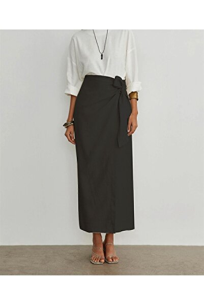 Karabulut Keten Karışımlı Yandan Bağlamalı Etek
