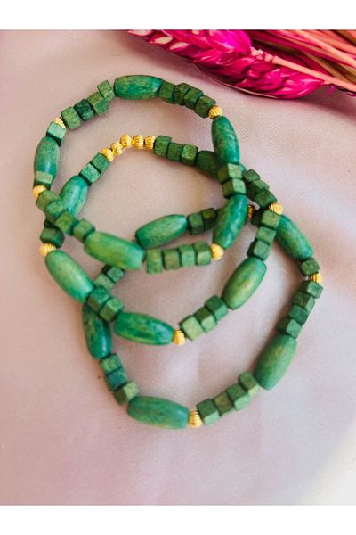 COCOSH TAKI Green Wooden Beaded - Special Design Elastic Bracelet