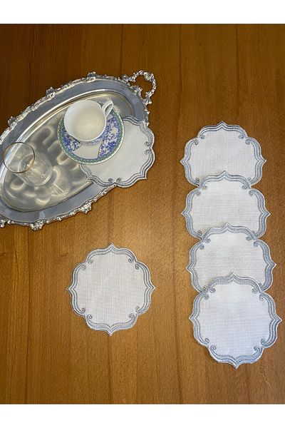 Smiling Home Gardenia Linen Silver Color Κομψή χαρτοπετσέτα παρουσίασης κοκτέιλ 6 τεμαχίων με σχέδιο Ivy
