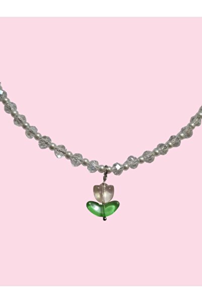 Crosswonder Lale Charm Zarif Minimal Kristal ve İnci Kolye y2k çelik ( choker...