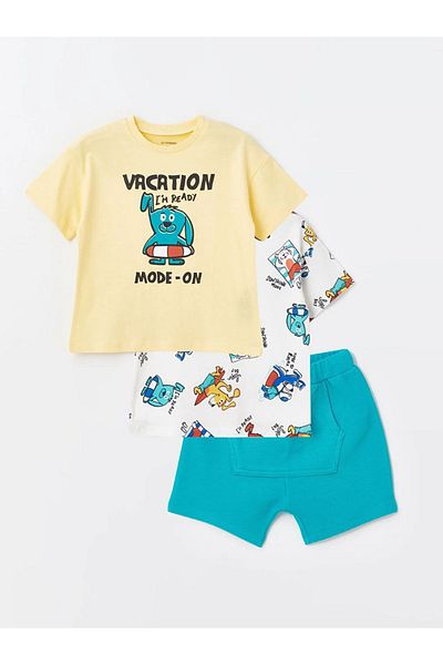 LC Waikiki طقم LCW Baby مطبوع بأكمام قصيرة للأطفال الرضع مكون من 3 قطع