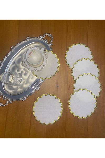 Smiling Home Λινό Λινό Χρυσό Χρώμα Μαργαρίτα με μοτίβο Εταμίνη Κατάλληλο για Κεντήματα 6 τεμαχίων Παρουσίαση κοκτέιλ χαρτοπετσέτας