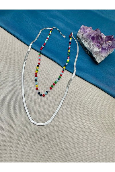 Opia Takı & Aksesuar Women's Steel Double Italian Chain Silver Necklace