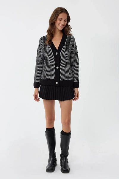 Hiccup Cardigan supradimensionat cu decolteu în V cu dungi