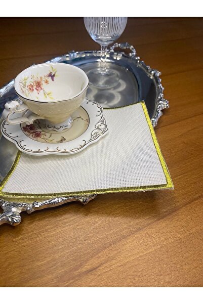 Smiling Home Lenjerie de in Broderie cu sclipici auriu 6 bucăți pătrate potrivite pentru prelucrarea șervețelului de prezentare pentru cocktail etamină