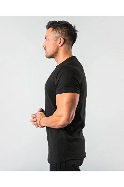 Genel Markalar Erkek Siyah  Basic Pamuk Bisiklet Yaka T-shirt