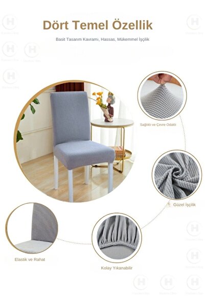 Hazineci Bey Sandalye Kılıfı Yıkanabilir Likralı Esnek Lastikli Bambu Sandalye Örtüsü