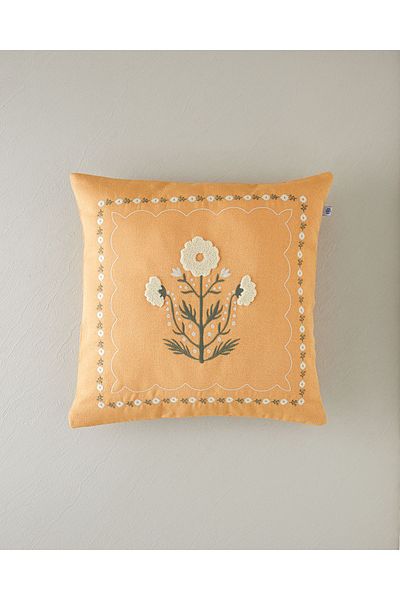 English Home Lucie Punch - Yellow Embroidered Throw Pillow Cover