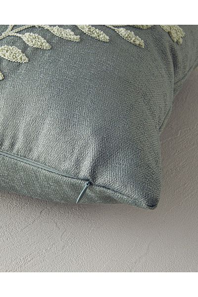 English Home Green Embroidered Blad Punch Throw Pillow Cover
