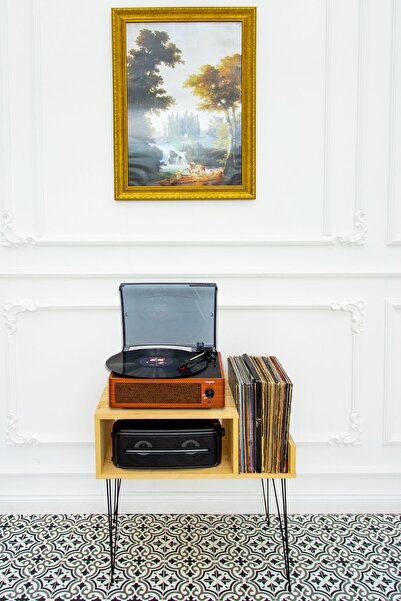 Zecir Ahşap Pikap Sehpası, Ahşap Plak Çalar Standı, Plak Dolabı