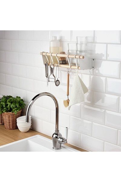 IKEA Nereby 40x10 cm Μασίφ Ξύλο Ατσάλινο Ράφι Τοίχου Organizer