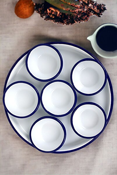 İnci Emaye 7 Piece Small Enamel Breakfast Set, Presentation, Breakfast Plate, Jam, Olive, Cheese Plate, Dowry