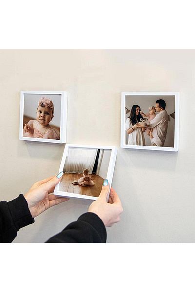 Nobbystar White Pola Frames - Pack of 3 14x14cm, Adhesive Desktop and Wall Frame