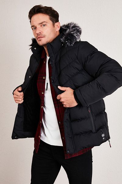 Buratti Slim Fit Faux Fur Plush Lined Removable Hooded Sweater Men's COAT 5761080 B