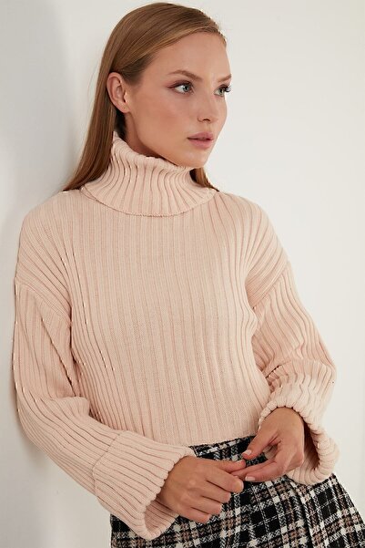 Lela Oversize Turtleneck Ribbed Knitwear Crop Pullover Sweater 63622118