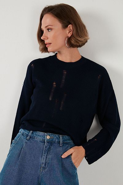 Lela Πλεκτό πουλόβερ με σχισμένο σχέδιο Crew Neck - ΠΟΥΛΟΒΕΡ 4616168