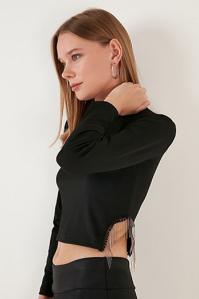 Lela Slim Fit Crew Neck Side Chain Crop Μπλούζα BLUZ 5865398