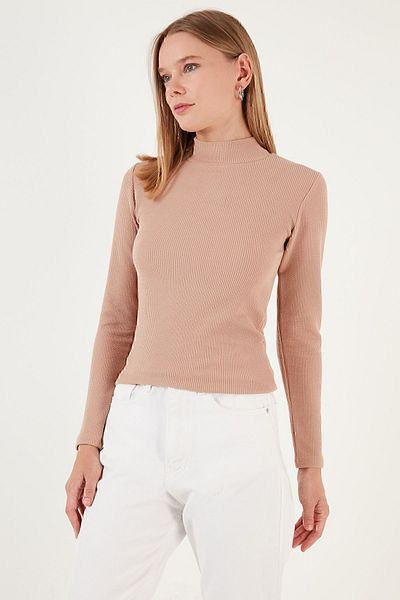 Lela Pulover slim cu coaste, flexibil, cu jumătate de gât țesut PULVOR 5865344