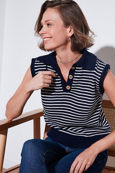 Lela V-neck Striped Knitwear Sweater - Sweater 4616171