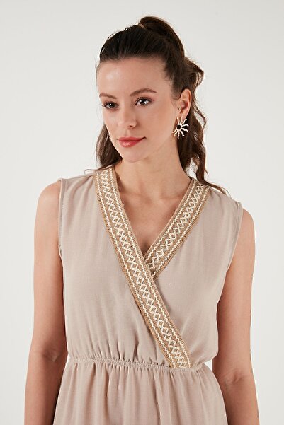 Lela Regular Fit Kruvaze Yaka Midi Elbise  ELBİSE 6118103