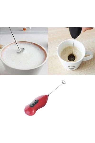 Genel Markalar Pilli Mini Mixer Kahve Süt Köpürtücü Karıştırıcı Cappuccino Mixer (SİYAH-BEYAZ)