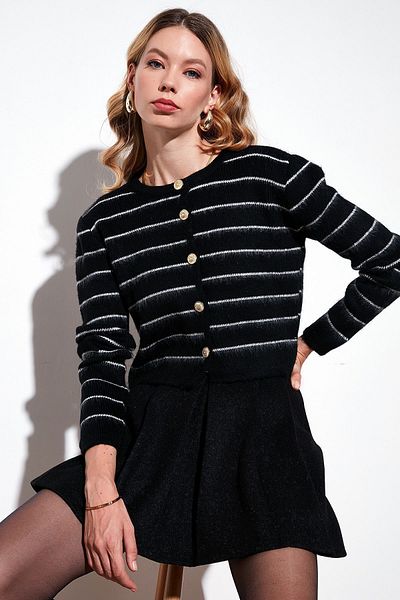 Lela Soft Textured Striped Crop Knitwear Cardigan - Standard Fit Cardigan 4615551