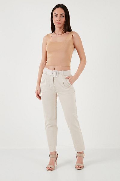 Lela Cotton Regular Waist Regular Fit Belted Trousers PANTS 668YP4152