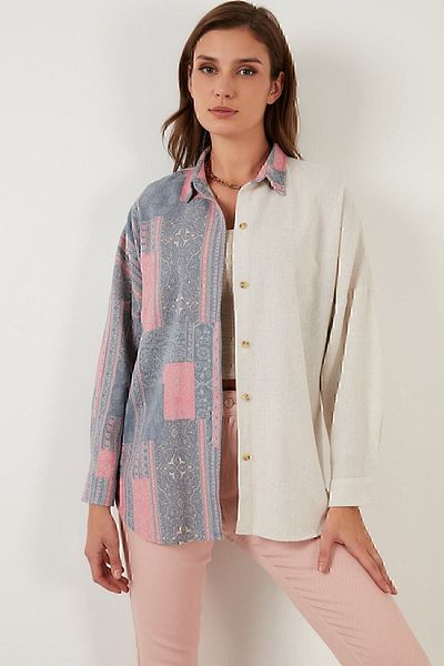 Lela Cotton Ethnic Patterned Oversize Long Back Shirt 6234629