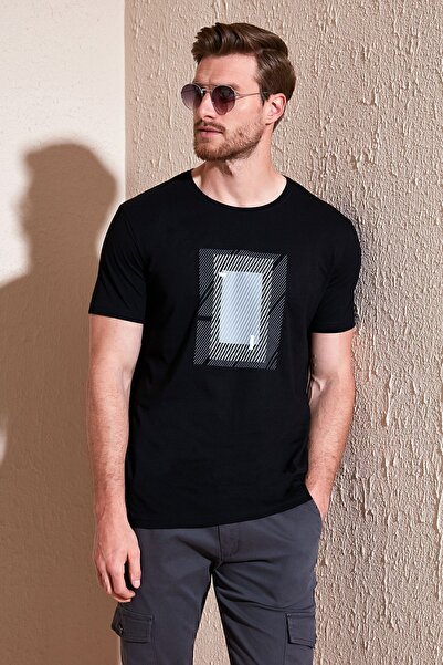 Buratti Ανδρικό μπλουζάκι από βαμβακερό λαιμόκοψη με λεπτή εφαρμογή - 646R7930